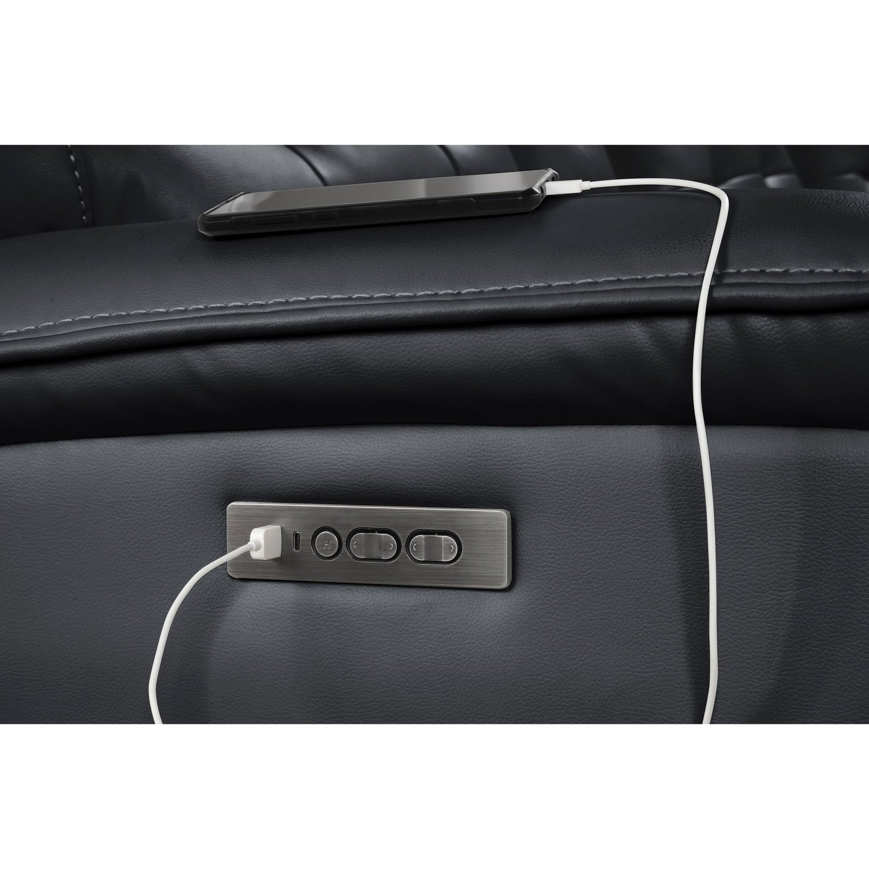 Detail of power recliner controls on Starlight sectional