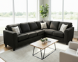 Front angle view of Thea Black Fabric 2-piece sectional sofa