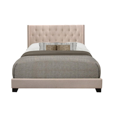 Barzini Beige Tufted Fabric Upholstered King Bed front view