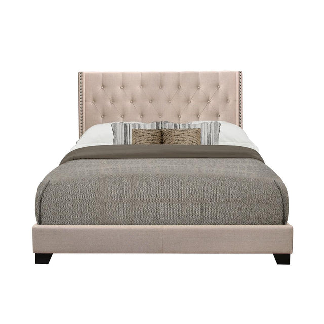 Barzini Beige Tufted Fabric Upholstered King Bed front view