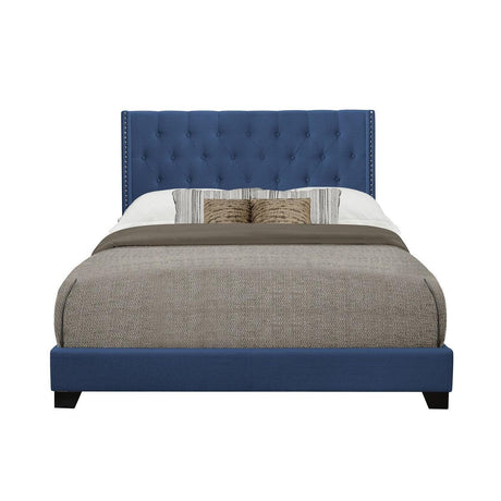 Barzini Blue Tufted Upholstered Queen Bed frontal view