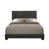 Barzini Dark Blue Upholstered Queen Bed angled front view
