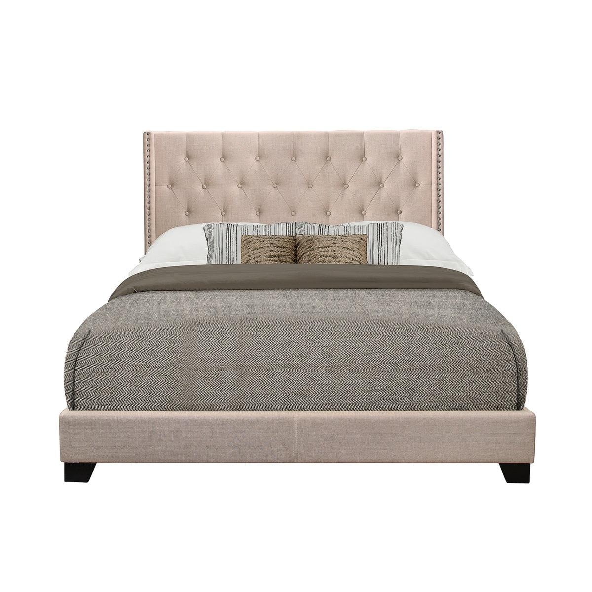 Baker Beige Solid Wood And Engineered Wood Fabric Upholstered Tufted Full Platform Bedroom Set - Ella Furniture