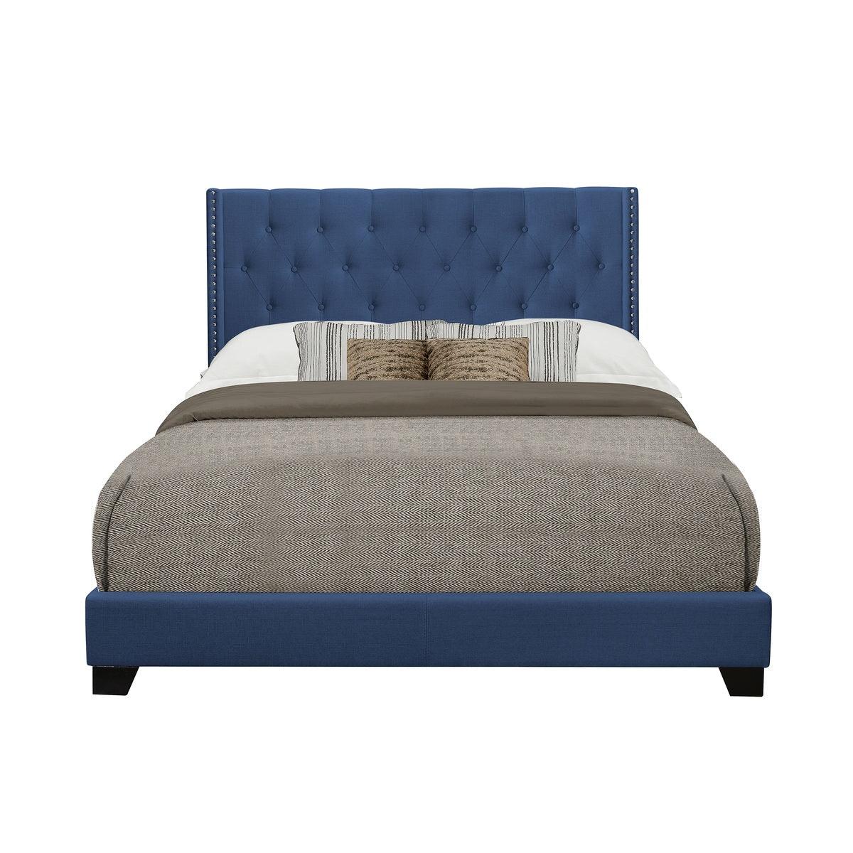 Baker Blue Solid Wood And Engineered Wood Fabric Upholstered Tufted Full Platform Bedroom Set - Ella Furniture