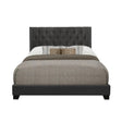 Baker full platform bed side view showing dark grey tufted fabric headboard