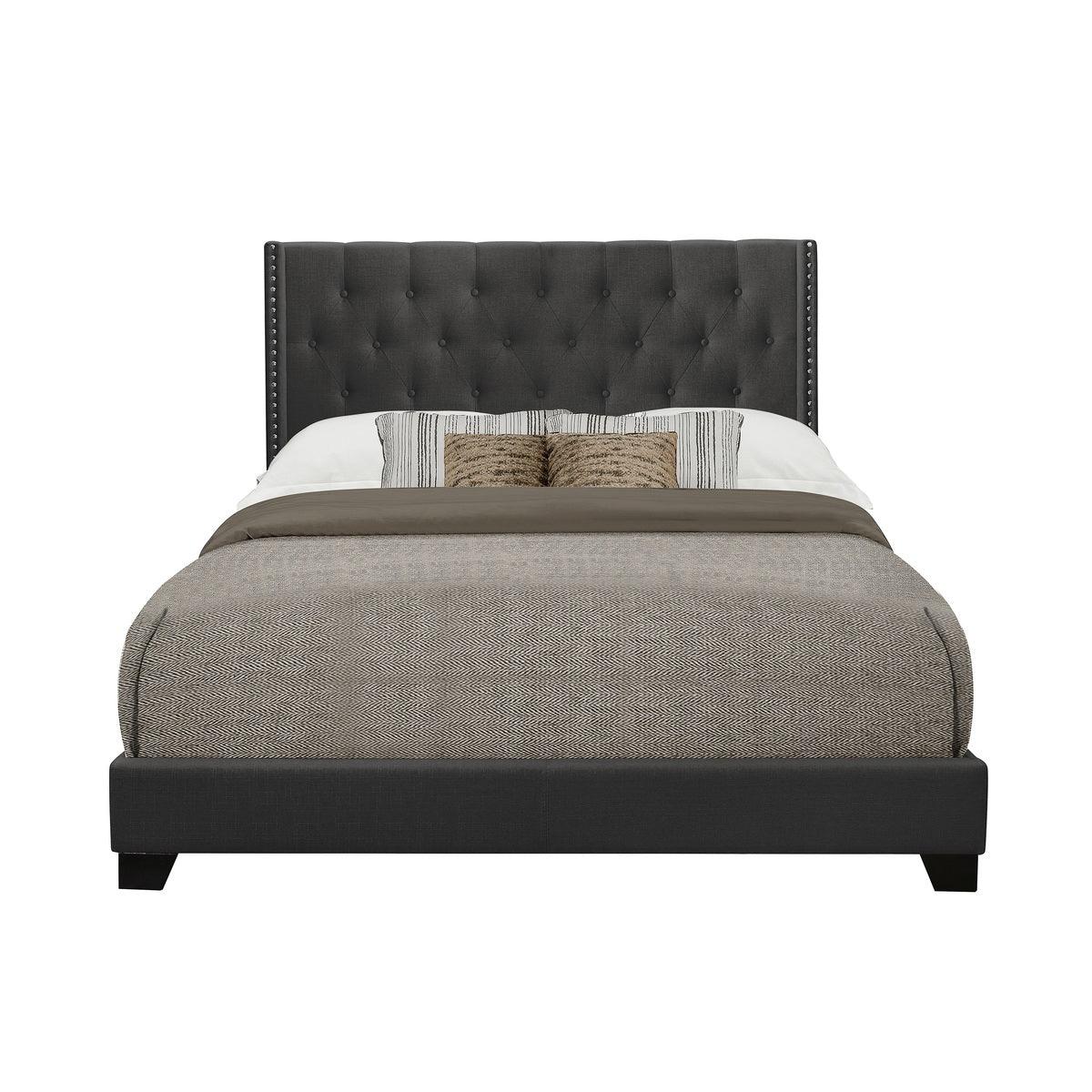 Baker Dark Grey Solid Wood, Engineered Wood Fabric Upholstered Tufted Full Platform Bedroom Set - Ella Furniture