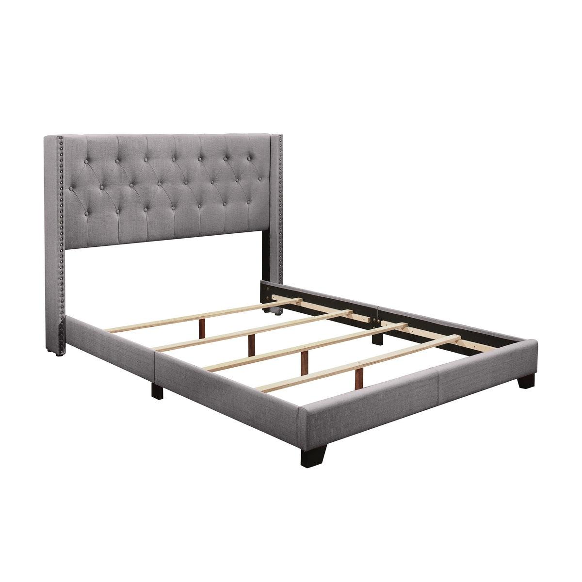 Baker Grey Solid Wood And Engineered Wood Fabric Upholstered Tufted Full Platform Bedroom Set - Ella Furniture