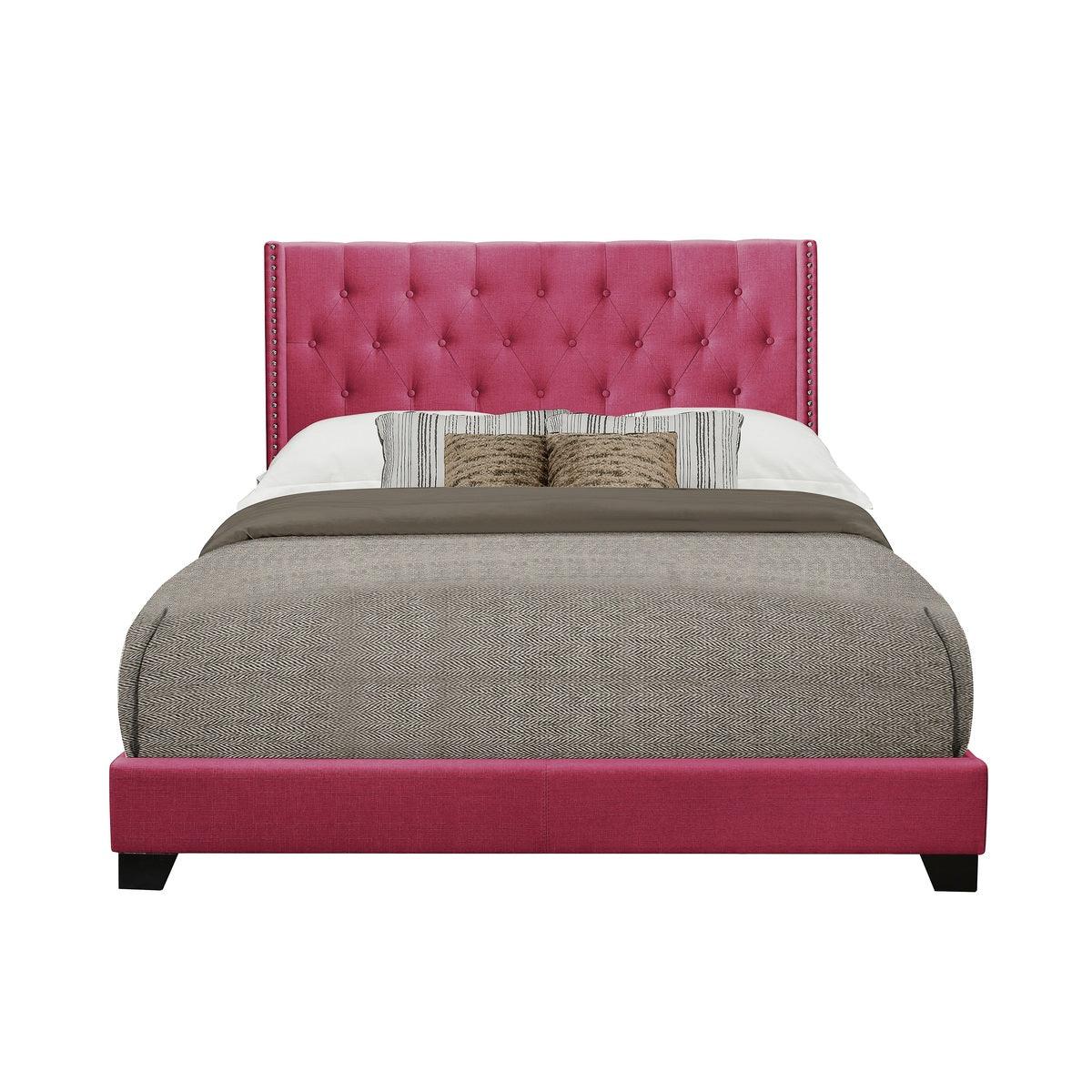 Baker Pink Solid Wood And Engineered Wood Fabric Upholstered Tufted Full Platform Bedroom Set - Ella Furniture