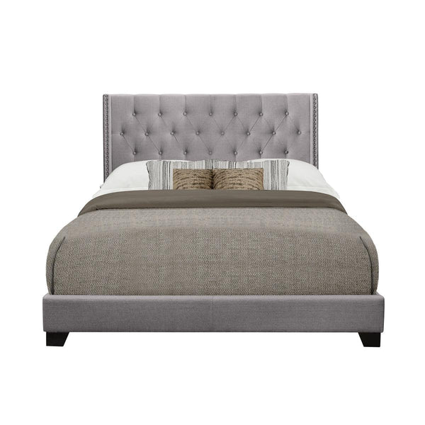 Barzini Gray Tufted King Upholstered Fabric Bed front view