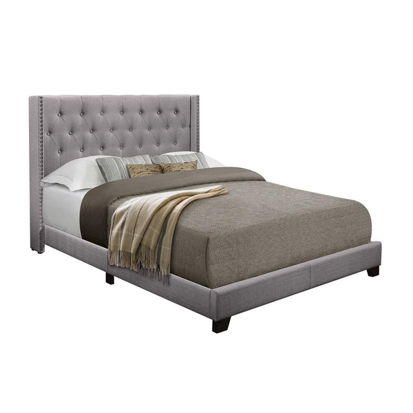 Barzini gray tufted fabric upholstered queen bed side angle