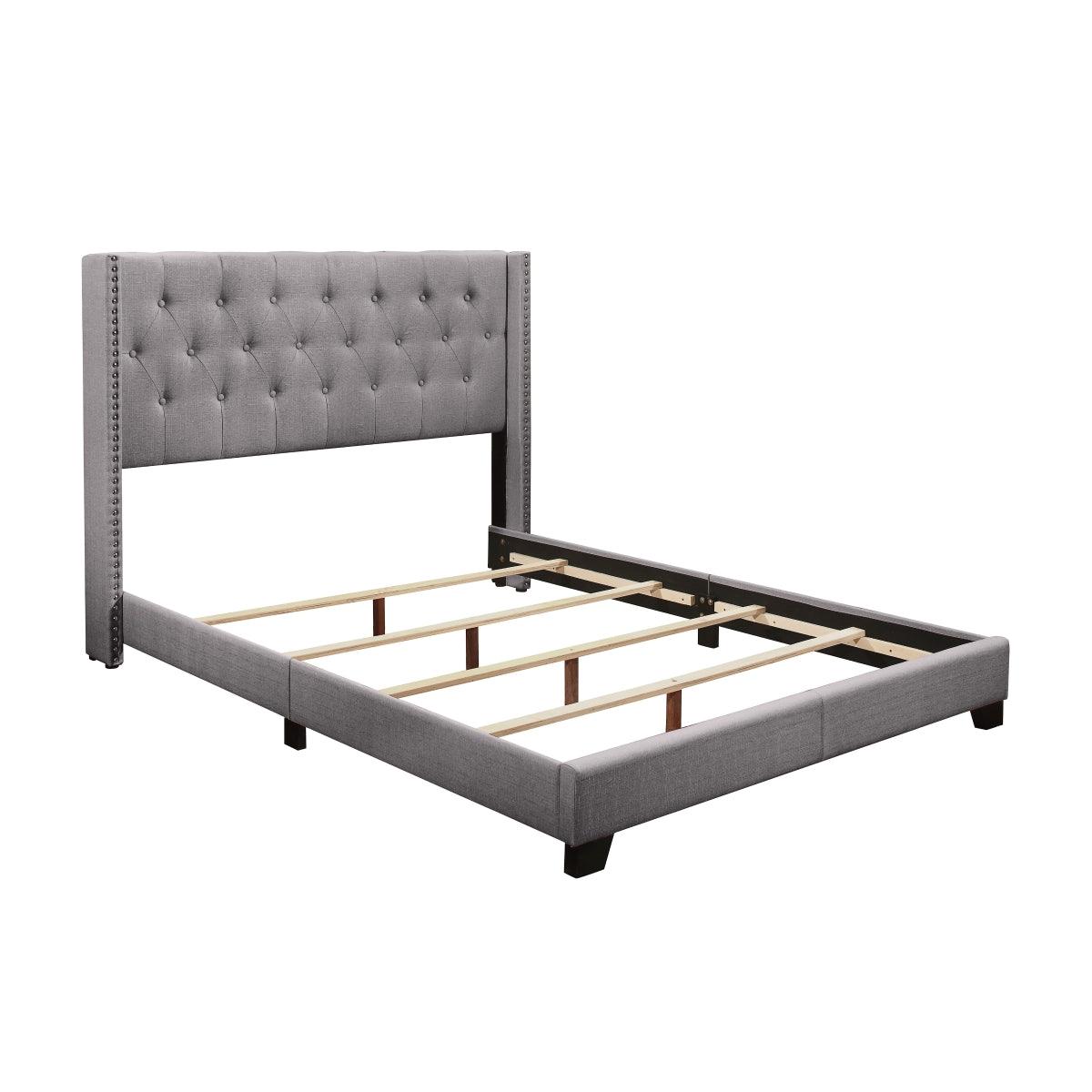 Barzini Gray Tufted King Upholstered Fabric Bed headboard detail