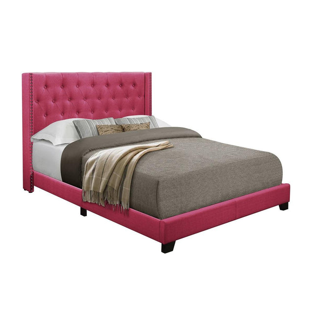Barzini pink fabric queen bed headboard close-up