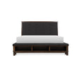Brown Modern Contemporary Solid Wood Shelves Velvet Upholstered Tufted Queen Bed - Ella Furniture
