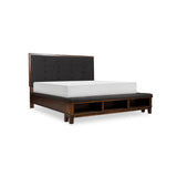 Brown Modern Contemporary Solid Wood Shelves Velvet Upholstered Tufted Queen Bed - Ella Furniture