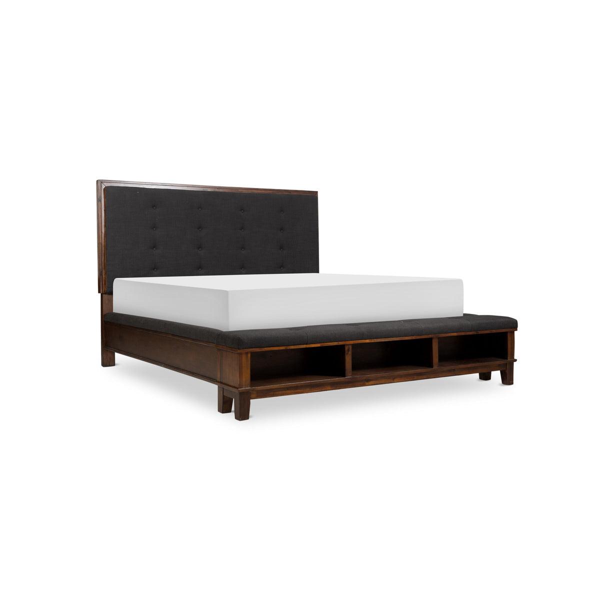 Brown Modern Contemporary Solid Wood Shelves Velvet Upholstered Tufted Queen Bed - Ella Furniture