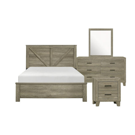 Avenue Rustic Solid Pine Wood Queen Panel Bedroom Set full set front angle
