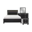Bellante Black Queen Bed with tufted upholstered headboard and LED lighting - front view