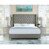 Jacklyn Silver Modern Contemporary Solid Wood Faux Leather Upholstered Tufted Queen Panel Bed - Ella Furniture