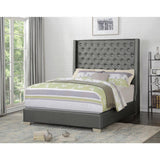 Jacklyn Silver Modern Contemporary Solid Wood Faux Leather Upholstered Tufted Queen Panel Bed - Ella Furniture
