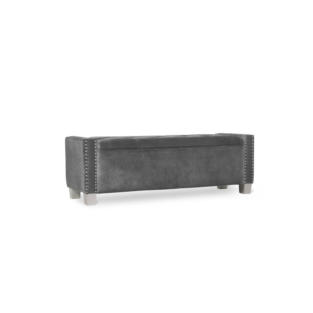 Storage Bench With Grey Velvet Upholstered Tufted Solid Wood And Plywood - Ella Furniture
