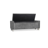 Storage Bench With Grey Velvet Upholstered Tufted Solid Wood And Plywood - Ella Furniture