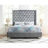 Jacklyn Gray gray tufted faux leather king panel bed - side angle