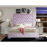 Jacklyn Pink Upholstered Tufted Queen Panel Bed side view