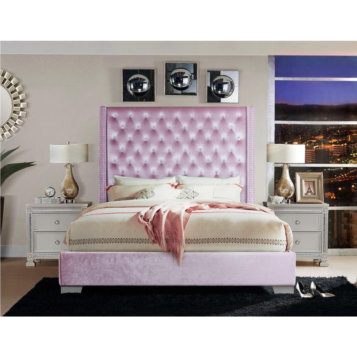 Jacklyn Pink Upholstered Tufted Queen Panel Bed side view