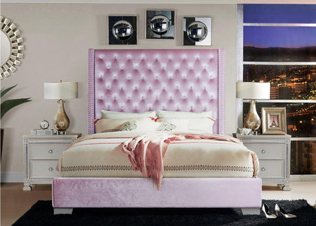 Jacklyn Pink Upholstered Tufted Queen Panel Bed side view