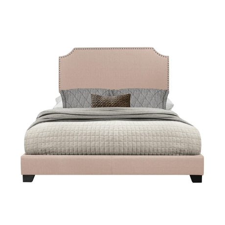 Miranda Beige Queen Upholstered Bed front view showing diamond tufted headboard