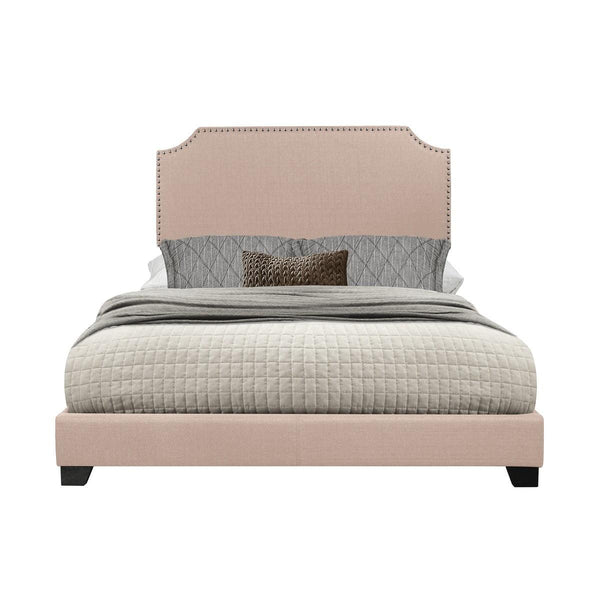 Miranda Beige Queen Upholstered Bed front view showing diamond tufted headboard