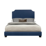 Miranda Blue Queen Upholstered Bed angled view showcasing headboard and storage drawers