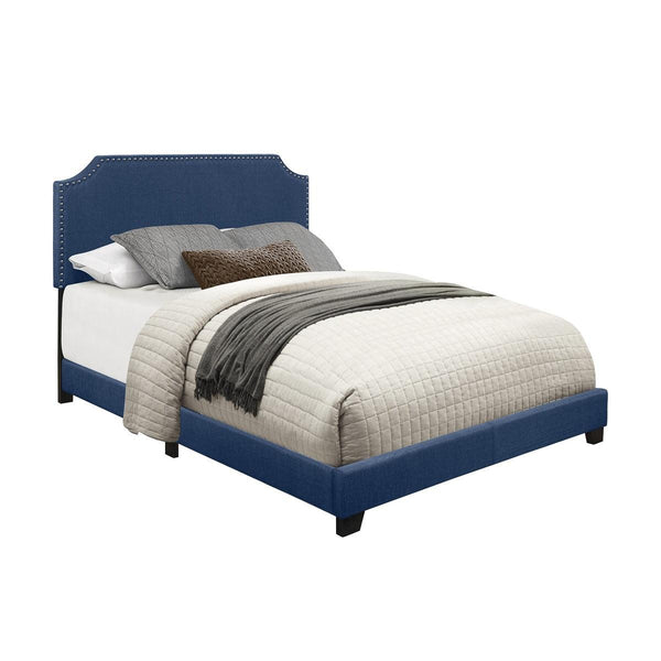 Miranda Blue Queen Upholstered Bed detail of blue fabric upholstery