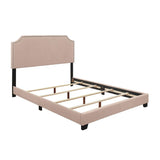 Close-up of gold-tone hardware on Miranda Beige Full Upholstered Bed