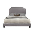 Miranda Gray King Upholstered Fabric Bed with solid wood frame, angled view
