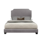 Miranda Gray King Upholstered Fabric Bed with solid wood frame, angled view