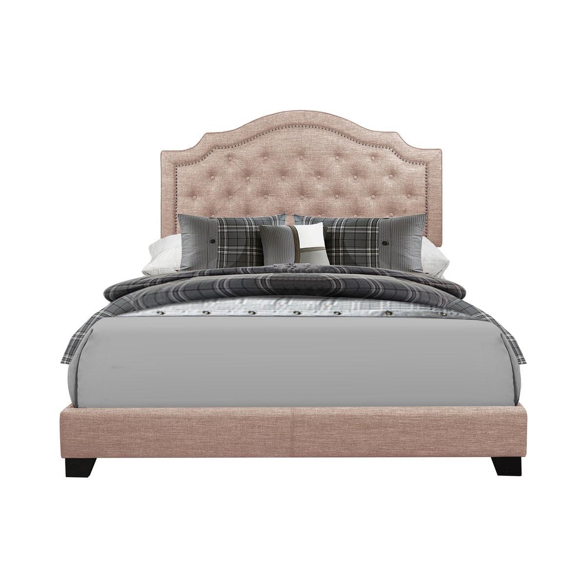 Sandy Beige Modern Sleek Fabric Queen Upholstered Tufted Bed - Ella Furniture