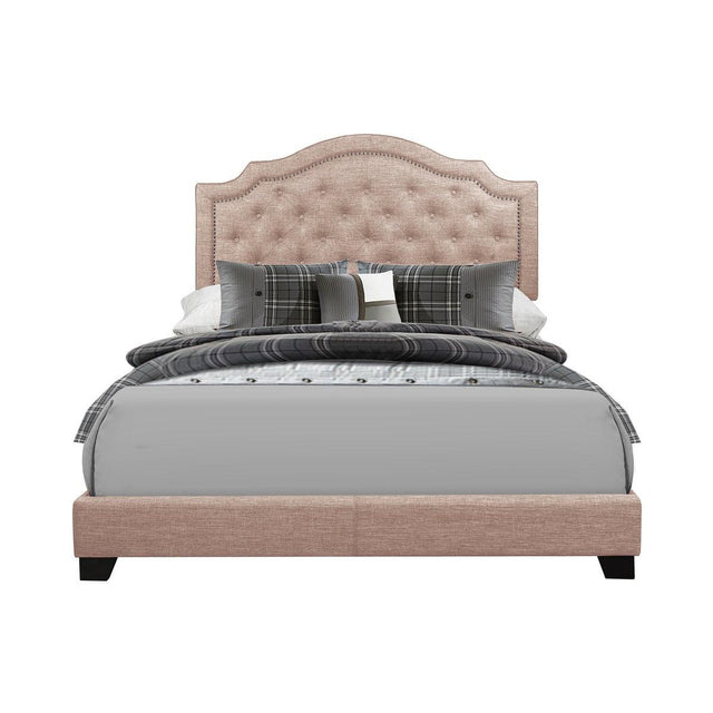 Sandy Beige Modern Sleek Fabric Queen Upholstered Tufted Bed - Ella Furniture