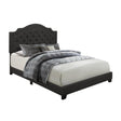Sandy dark gray tufted full fabric upholstered bed headboard detail
