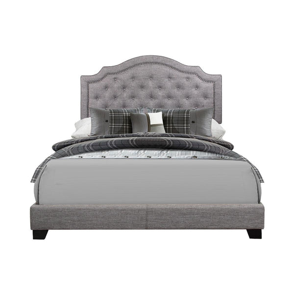 Sandy Gray Tufted Fabric Full Bed front angle