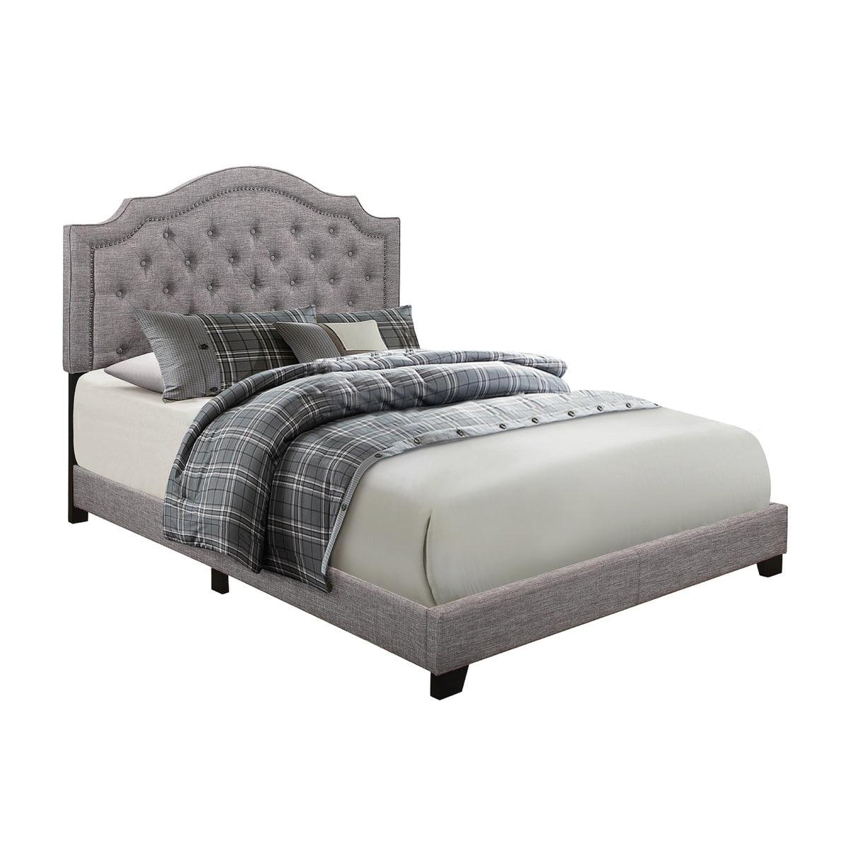 Side view of Sandy Gray Tufted Fabric Full Bed