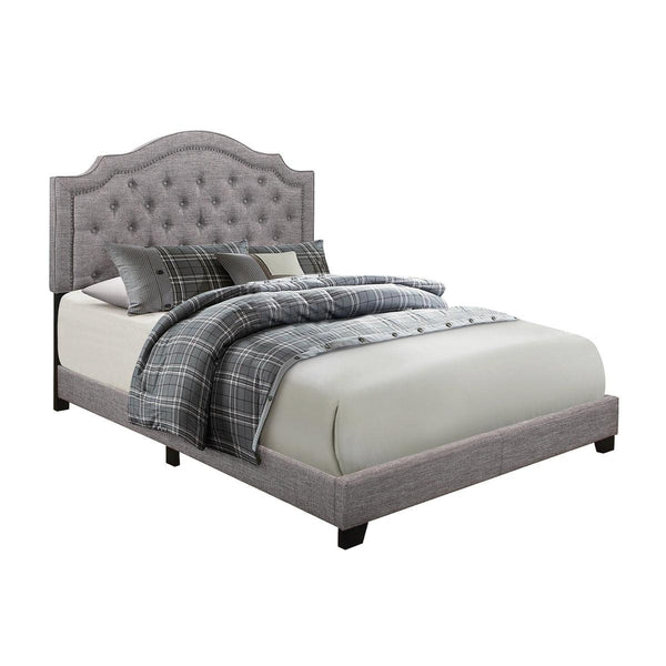 Side view of Sandy Gray Tufted Fabric Full Bed