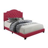 Sandy Pink full tufted upholstered bed side angle