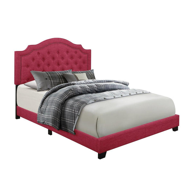 Sandy Pink full tufted upholstered bed side angle