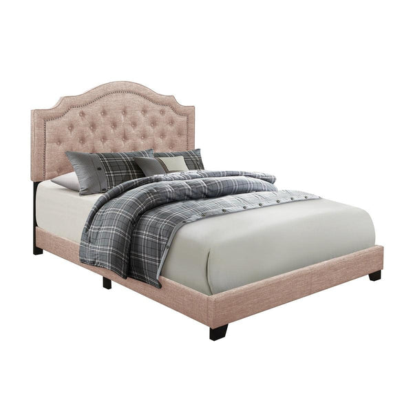 Sandy Beige Tufted King Upholstered Bed close-up of tufted fabric and wood frame