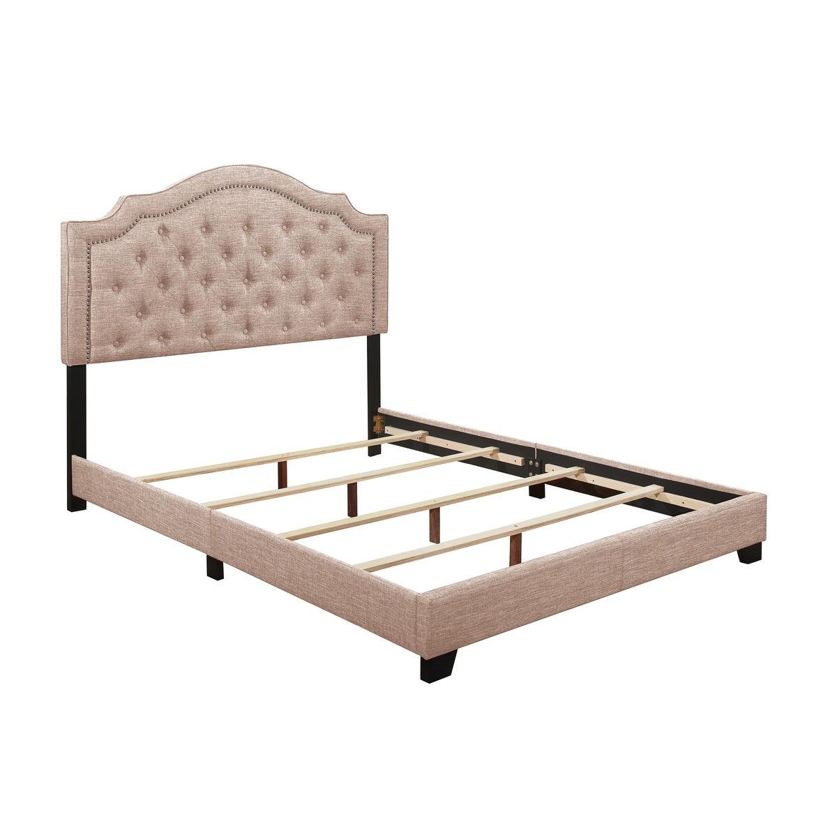 Sandy Beige Tufted King Upholstered Bed side view showing storage drawers