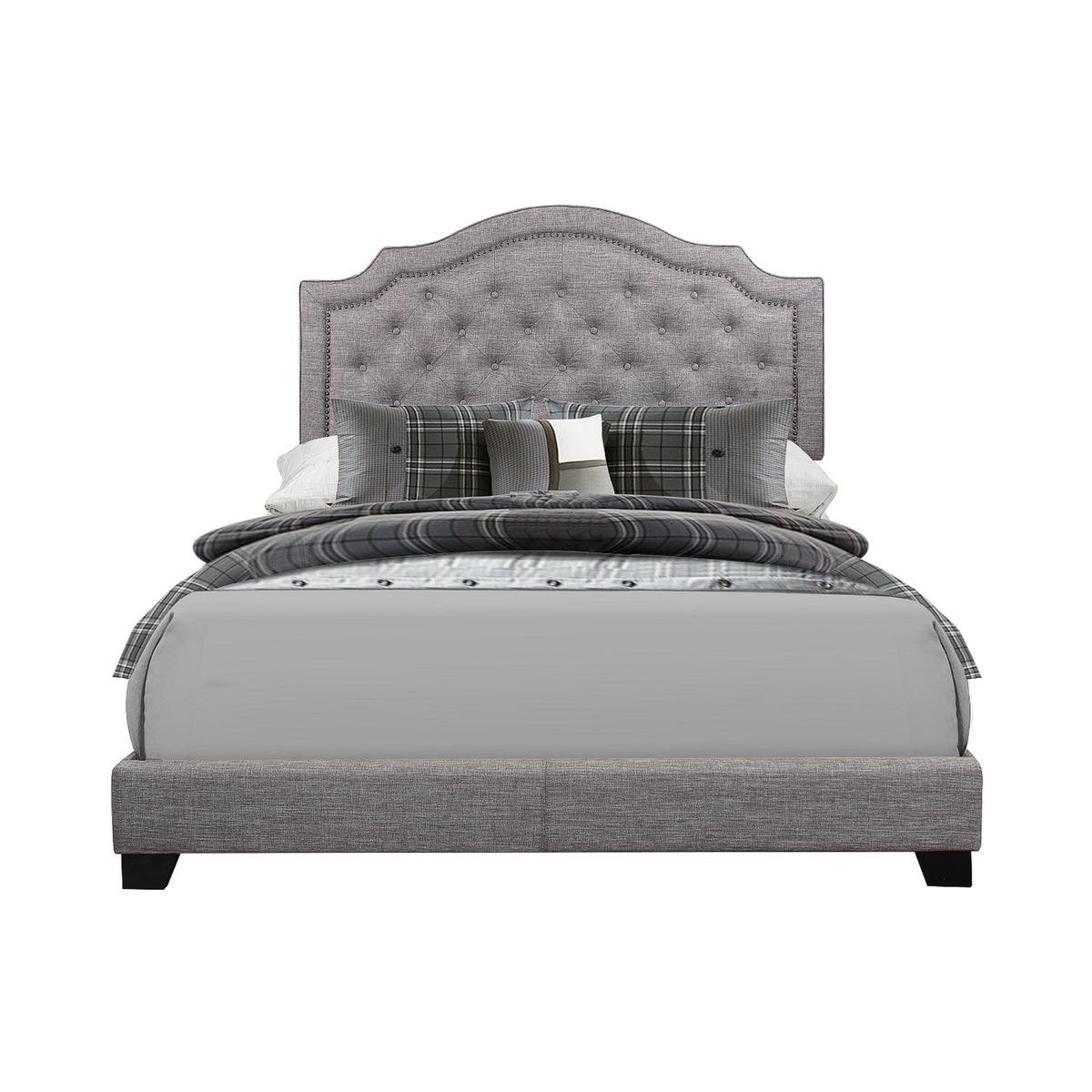 Sandy Grey Modern Sleek Wood Fabric King Upholstered Tufted Bedroom Set - Ella Furniture
