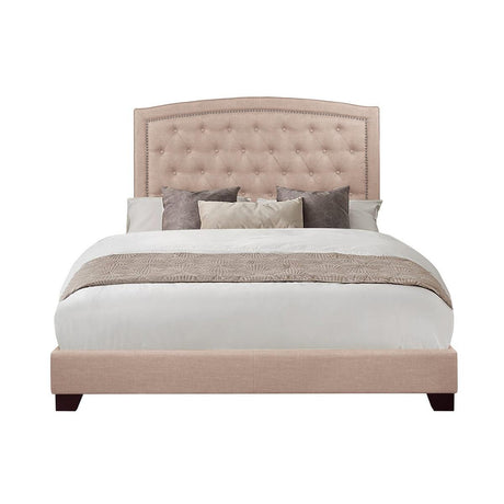Linda Beige Tufted Queen Bed with button tufting and curved headboard