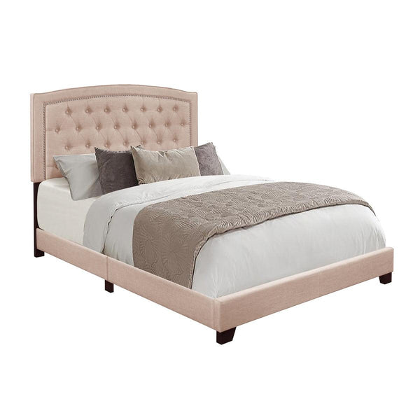 Linda Beige Full Upholstered Bed side view highlighting fabric and frame