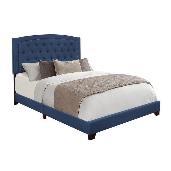 Linda Blue Tufted Full Upholstered Bed side angle